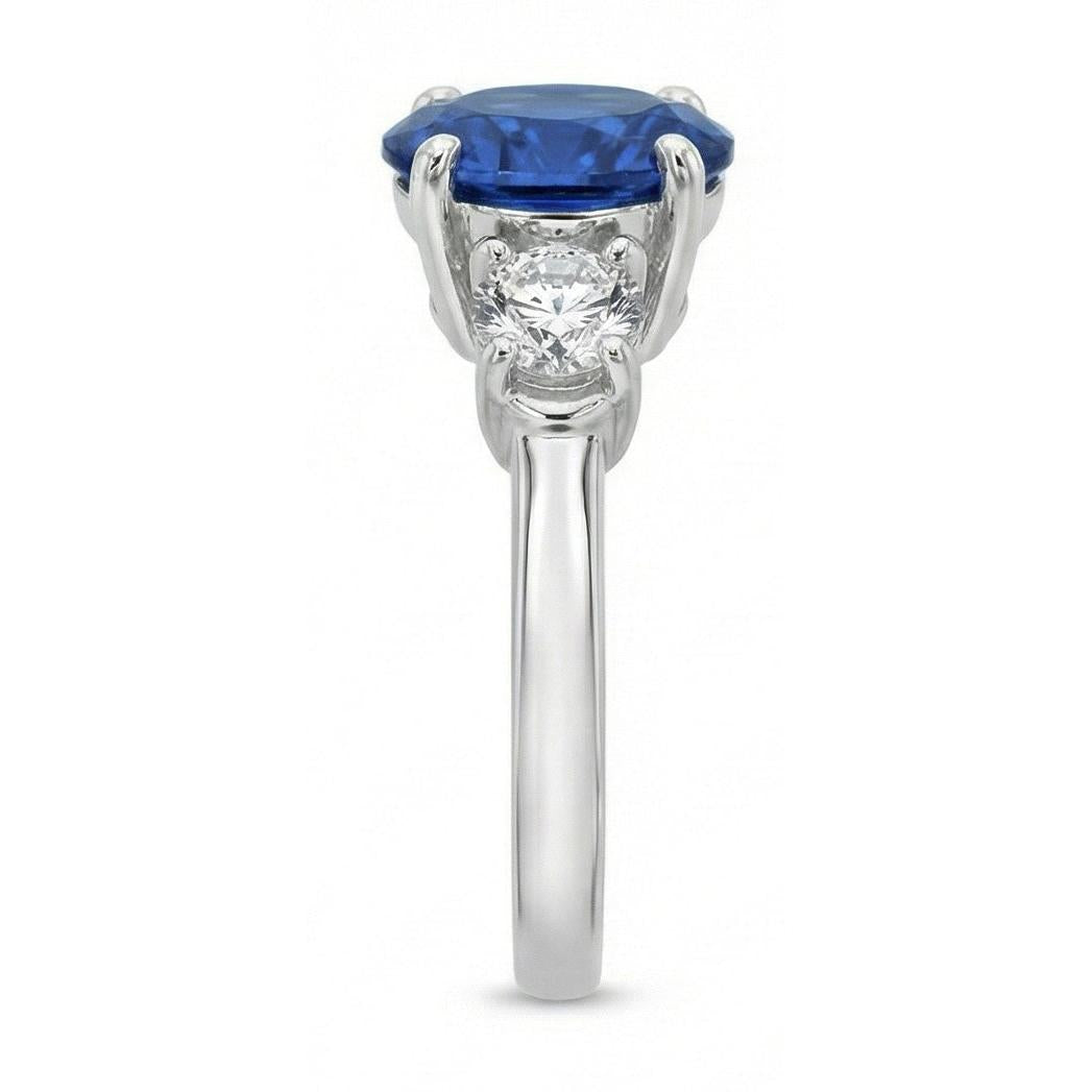 Tre anelli ovali in pietra con zaffiro dello Sri Lanka e diamanti da 1,50 carati Oro bianco 14K