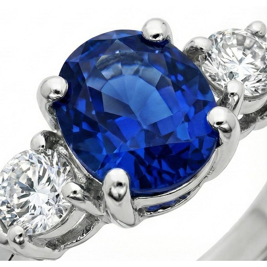 Tre anelli ovali in pietra con zaffiro dello Sri Lanka e diamanti da 1,50 carati Oro bianco 14K