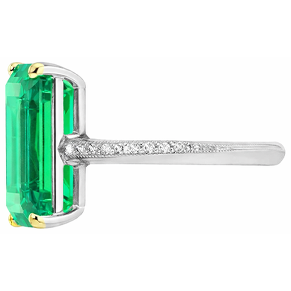 Smeraldo Taglio Smeraldo Anello con Pietra Preziosa in Oro Bicolore 14K – vista laterale