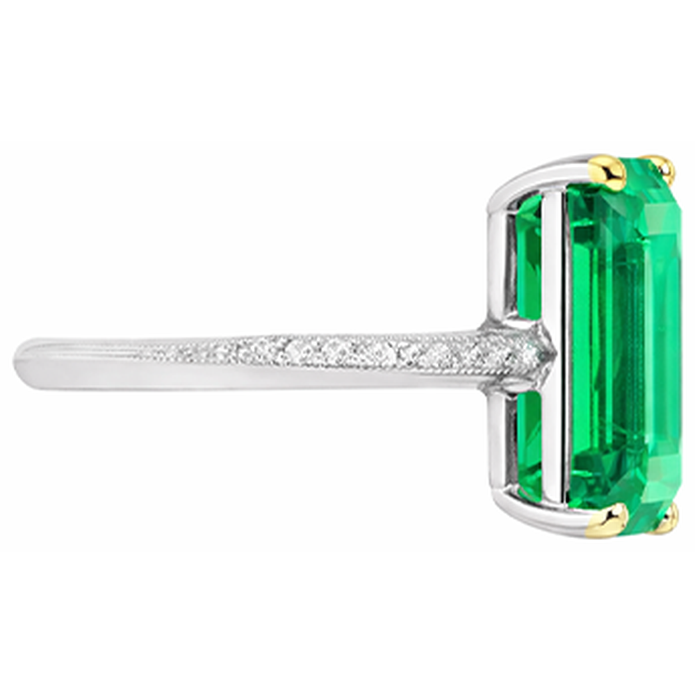 Anello con Pietra Preziosa Oro Bicolore 14K con Smeraldo – vista angolare