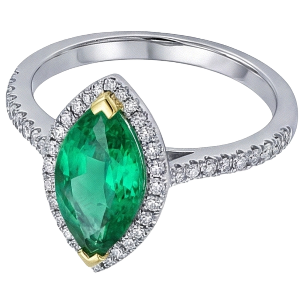 Marquise Smeraldo Colombiano anello in Oro Bicolore 14K – vista laterale