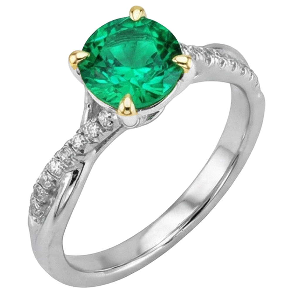 Smeraldo Colombiano Anello Pietra Colorata 2-carati Oro 14 Carati Bicolore – vista laterale