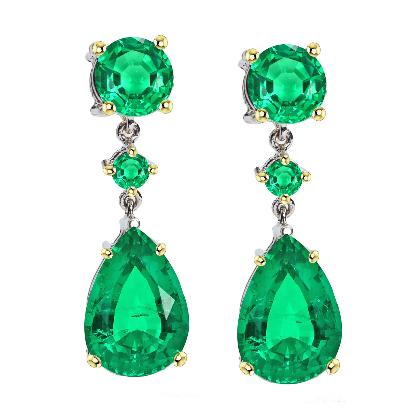 Smeraldo Fine Gemstone Earring 2 carati Oro Due Toni 14K – vista principale