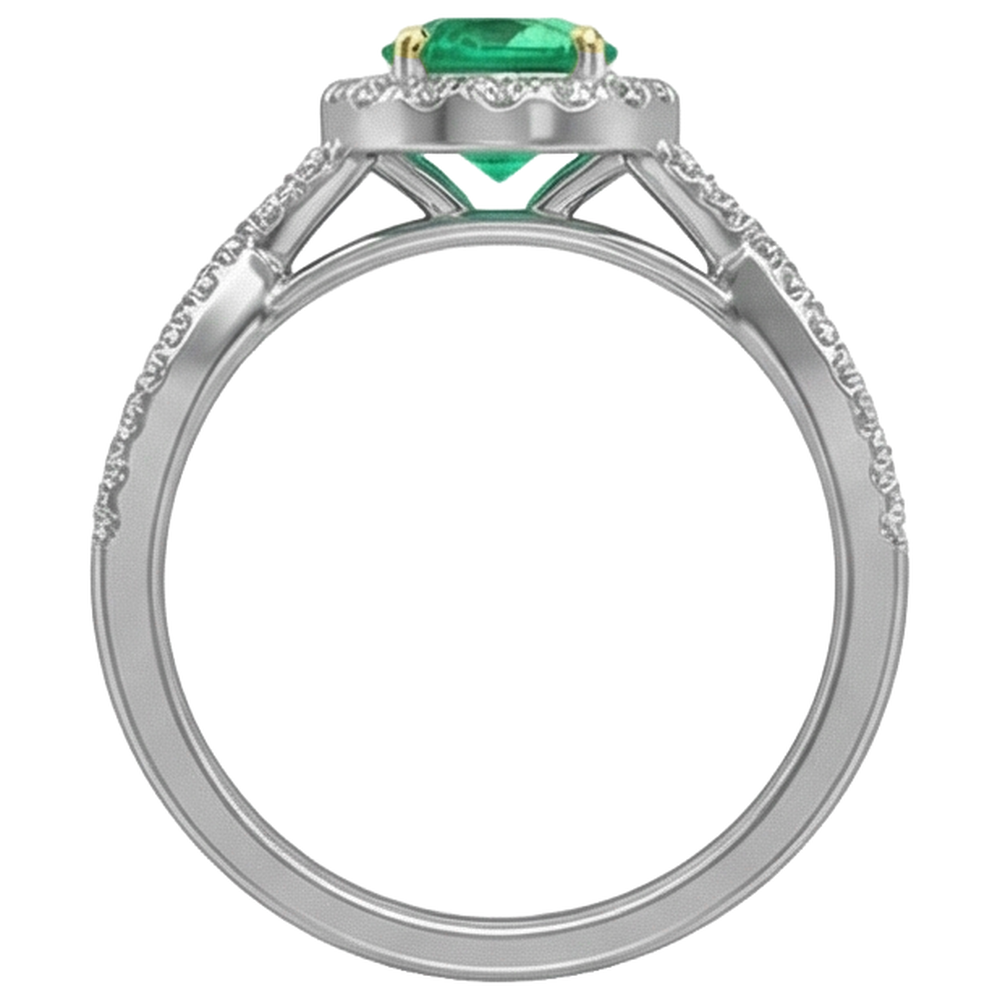 Smeraldo Colombiano Taglio Brillante Anello con Pietra Preziosa in Oro Due Toni 14K – vista profilo