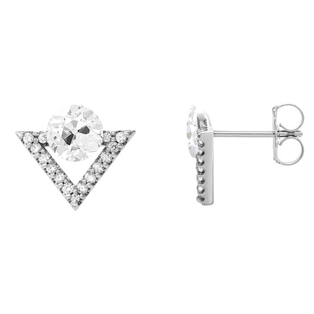 Diamante Cuscino Antico Orecchini in Oro Bianco 14K – vista frontale