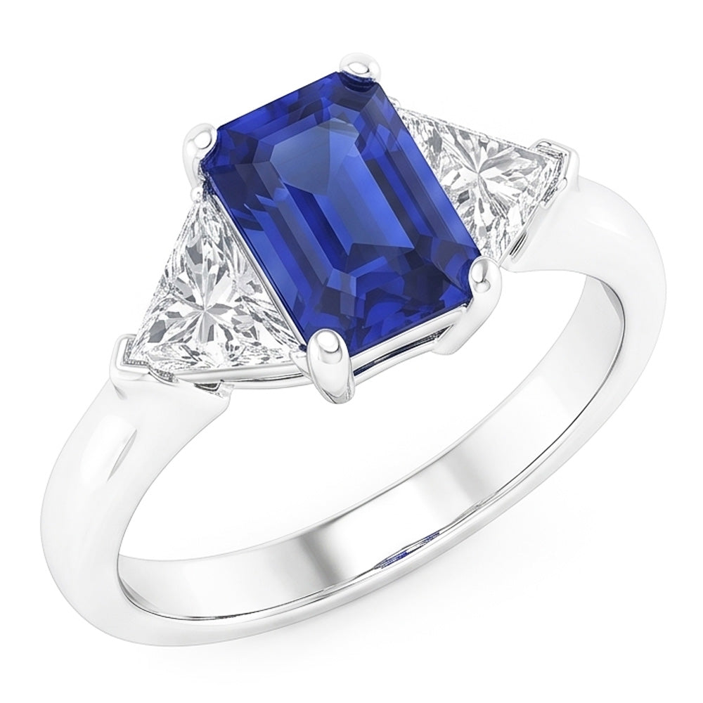 Trilioni di diamanti anello zaffiro 2 carati zaffiro di Ceylon 3 punte di pietra