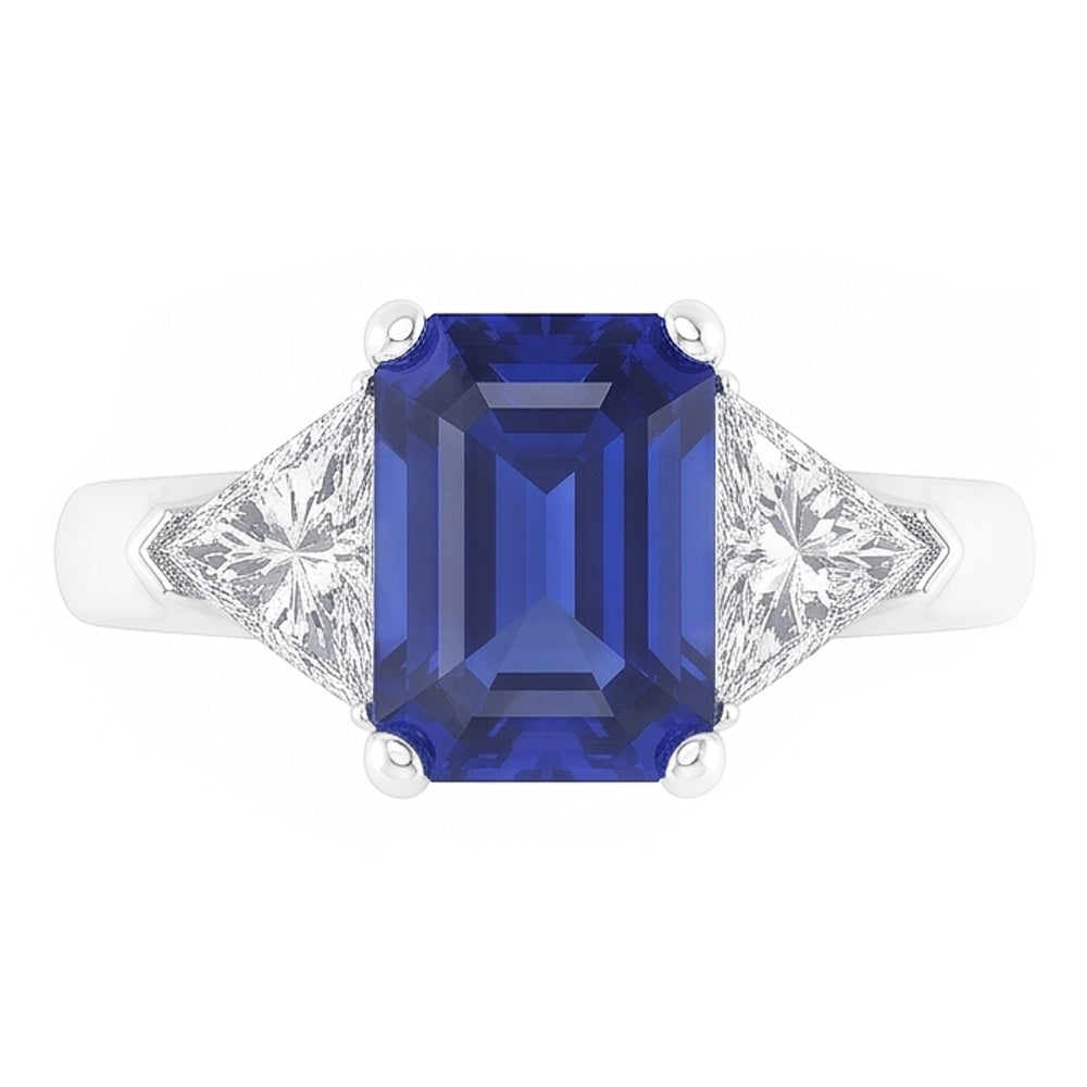 Trilioni di diamanti anello zaffiro 2 carati zaffiro di Ceylon 3 punte di pietra
