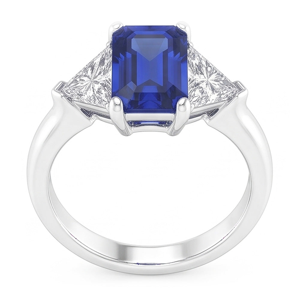 Trilioni di diamanti anello zaffiro 2 carati zaffiro di Ceylon 3 punte di pietra