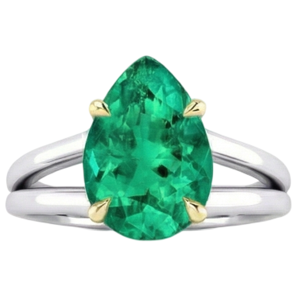 Anello con Pietra Preziosa Oro Bicolore 14K con Smeraldo Fine – vista frontale