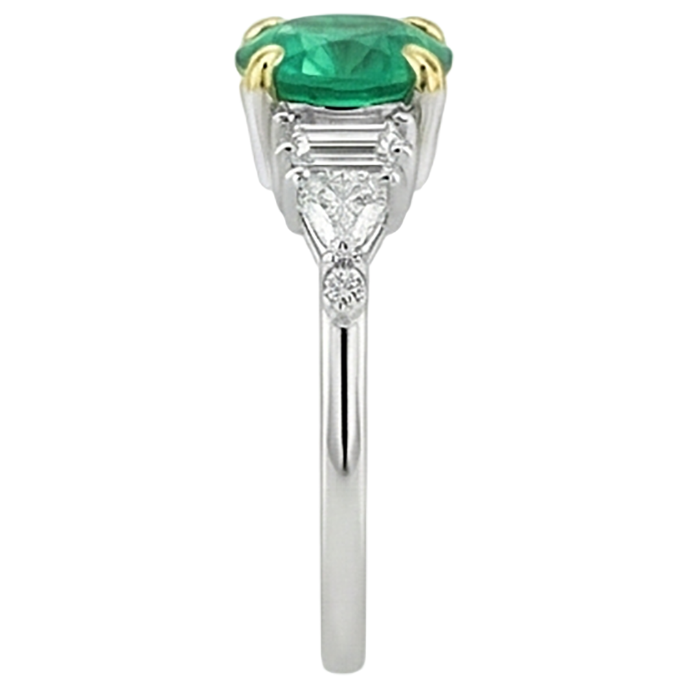 Smeraldo Fine Taglio Brillante Anello con Gemma in Oro 14 Carati Bicolore – vista profilo
