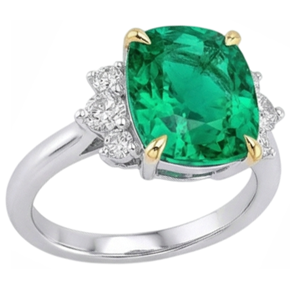Smeraldo Anello con Gemma 4-carati Oro Due Toni 14K – vista profilo