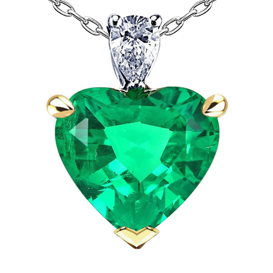 Smeraldo Forma Cuore Pendente con Gemma in Oro Due Toni 14K – vista principale