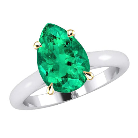 Smeraldo Fine Anello con Pietra Preziosa 2-carati Oro Bicolore 14K – vista principale
