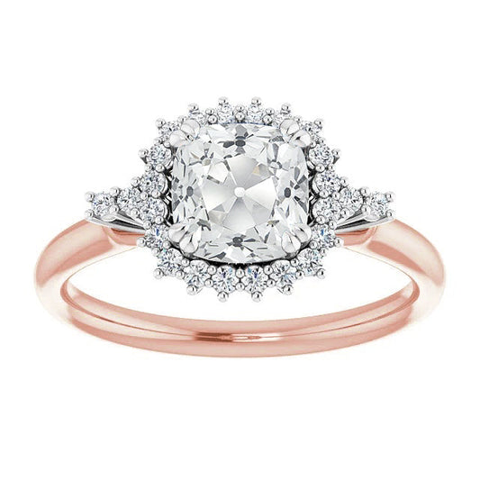 Diamante Cuscino Anello con Pavé Halo in Oro 14 Carati Bicolore – vista principale