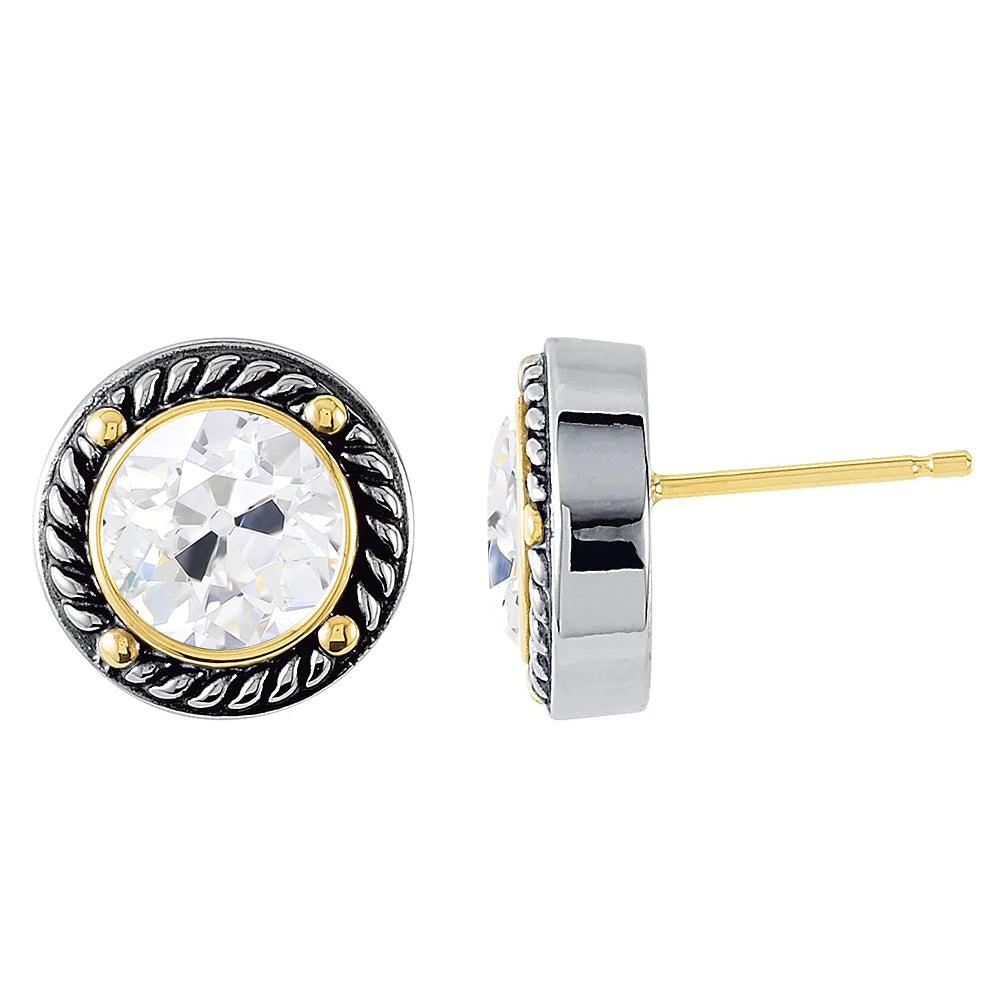 Cuscino Antico Diamante Fine anello in Oro 14 Carati Bicolore – vista frontale
