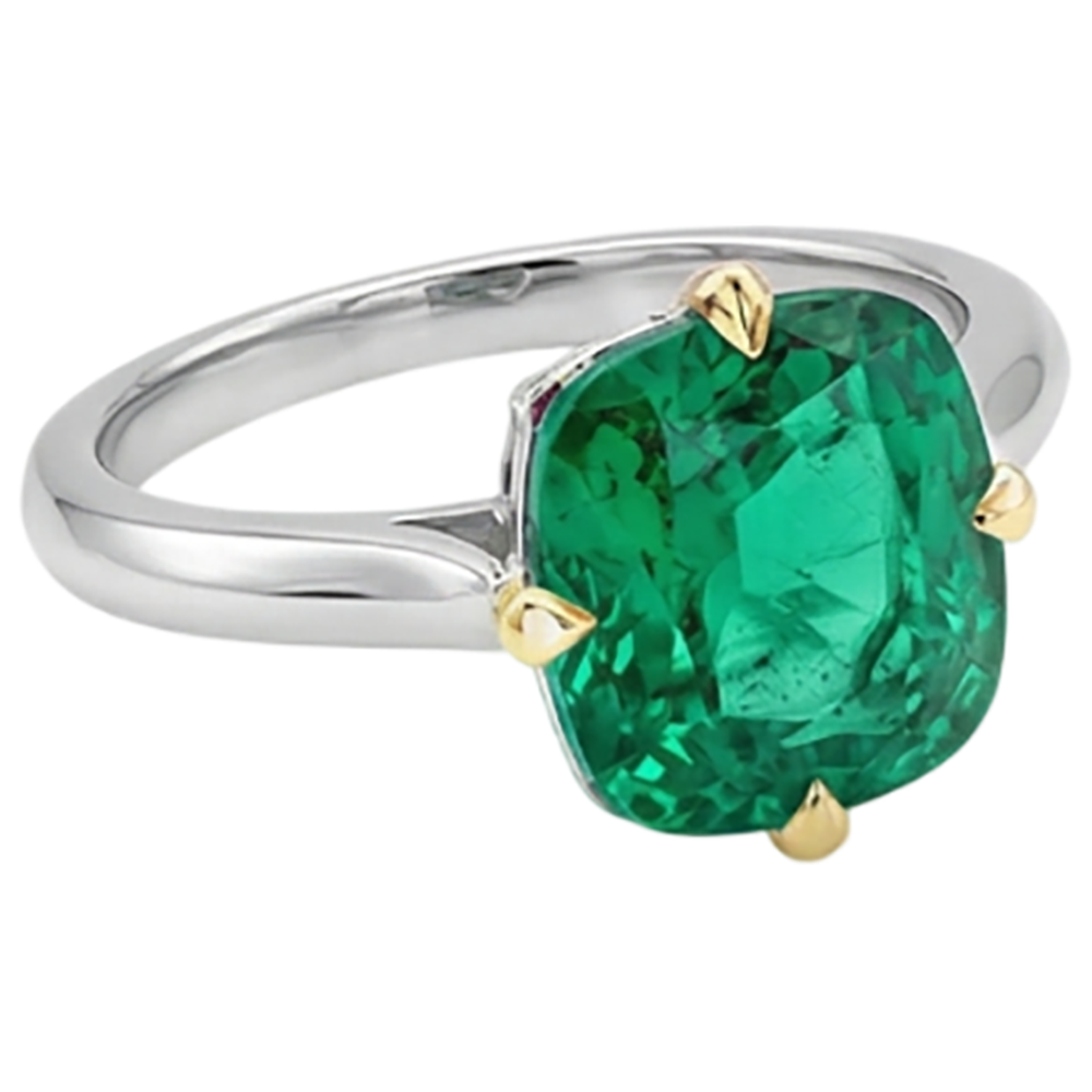 Anello con Pietra Preziosa Oro Due Toni 14K con Smeraldo Fine – vista laterale