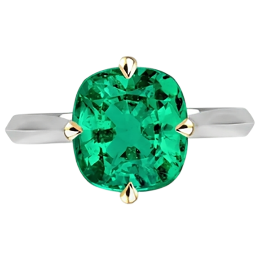 Anello con Pietra Preziosa Oro Due Toni 14K con Smeraldo Fine – vista profilo