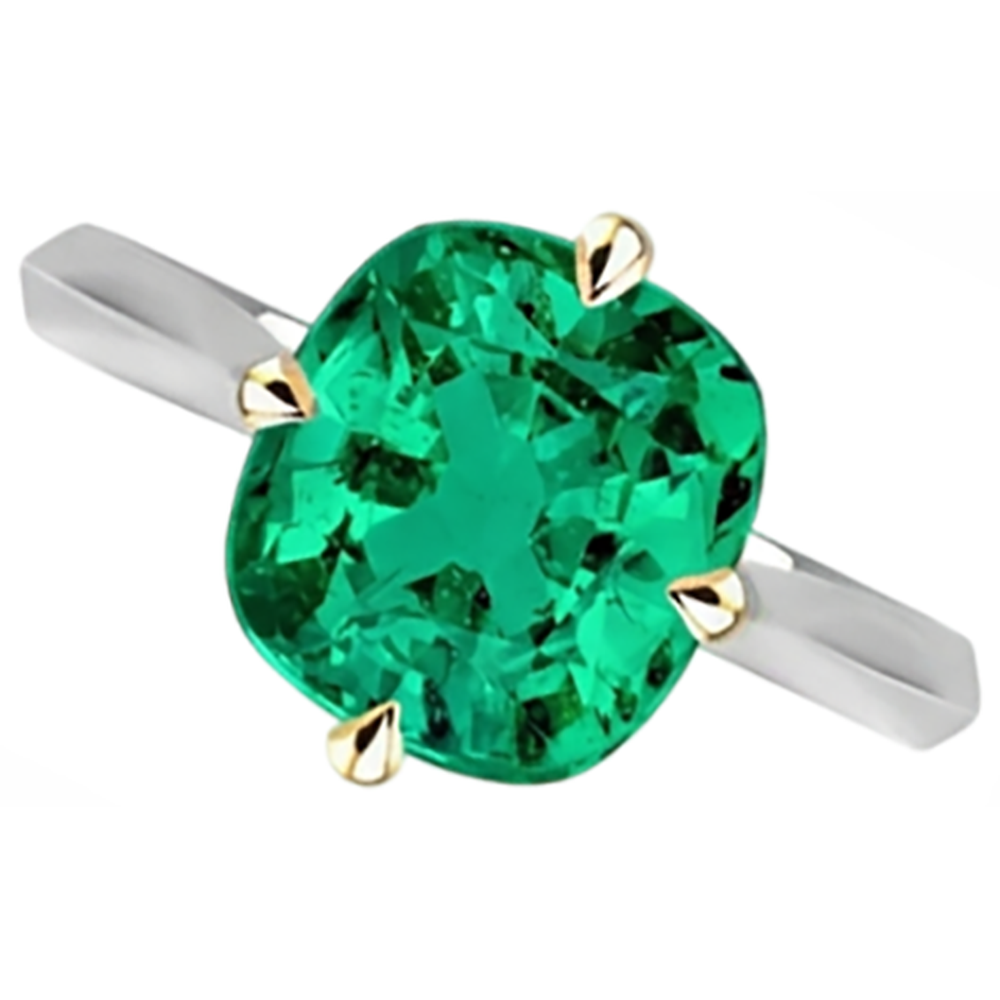Smeraldo Fine Anello con Pietra Preziosa 2-carati Oro Due Toni 14K – vista frontale