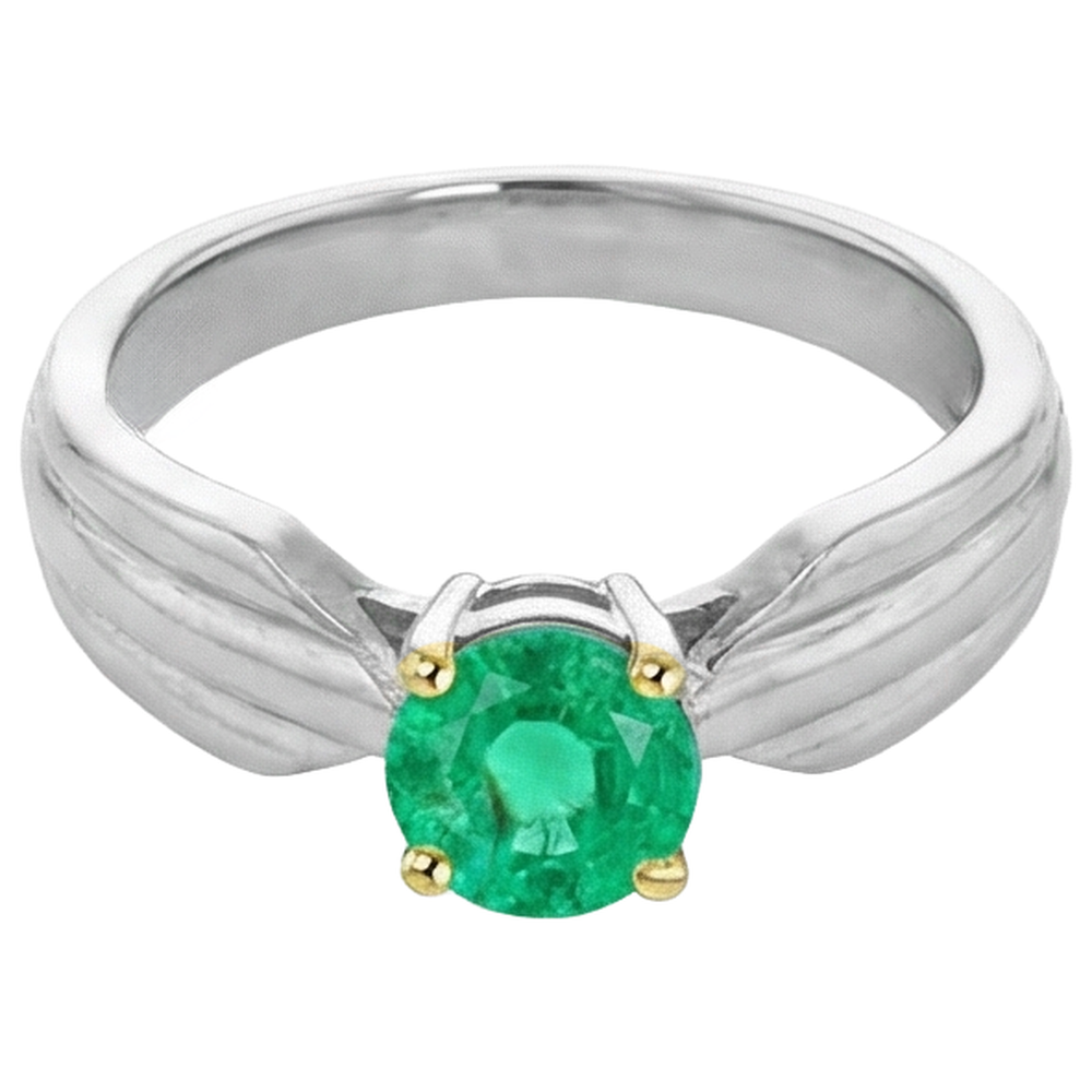 Smeraldo Colombiano Taglio Brillante Anello con Gemma in Oro Due Toni 14K – vista laterale