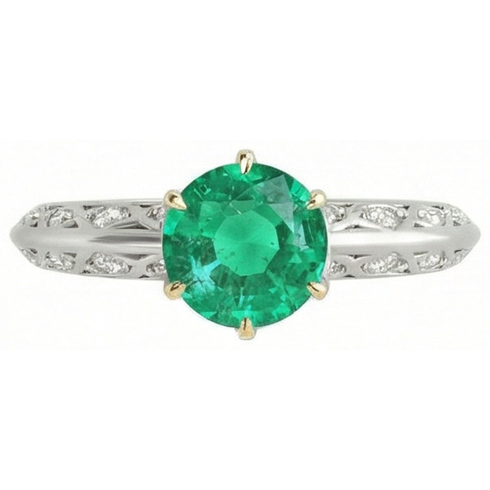 Anello con Gemma Oro Due Toni 14K con Smeraldo Fine – vista frontale
