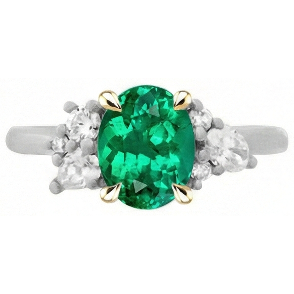 Anello con Pietra Preziosa Oro 14 Carati Bicolore con Smeraldo – vista profilo