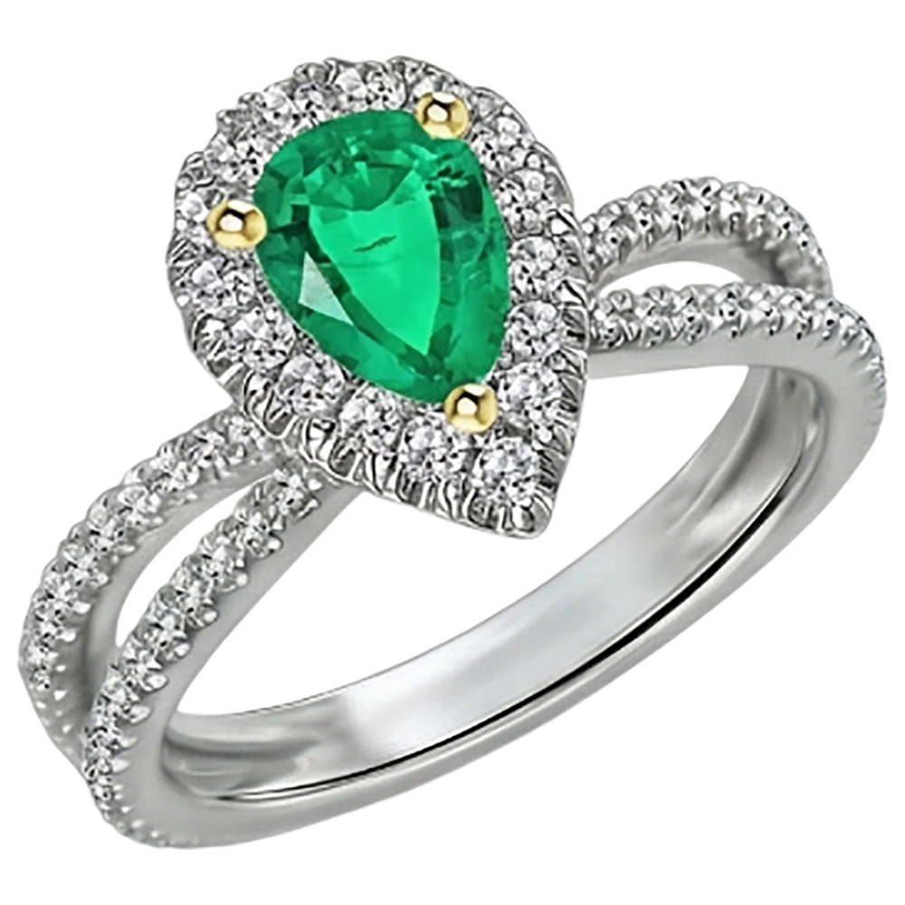 Anello con Gemma Oro Bicolore 14K con Smeraldo – vista angolare