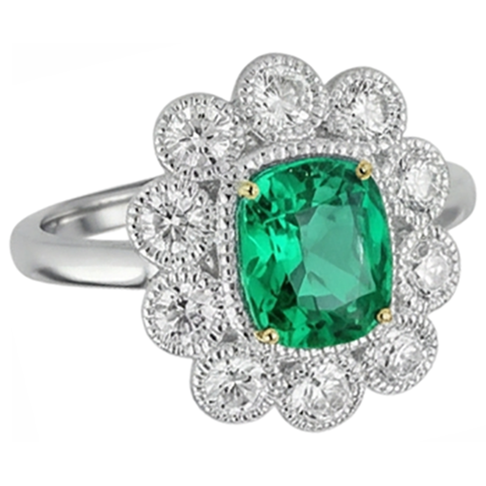 Anello con Pietra Preziosa Oro Bicolore 14K con Smeraldo – vista laterale