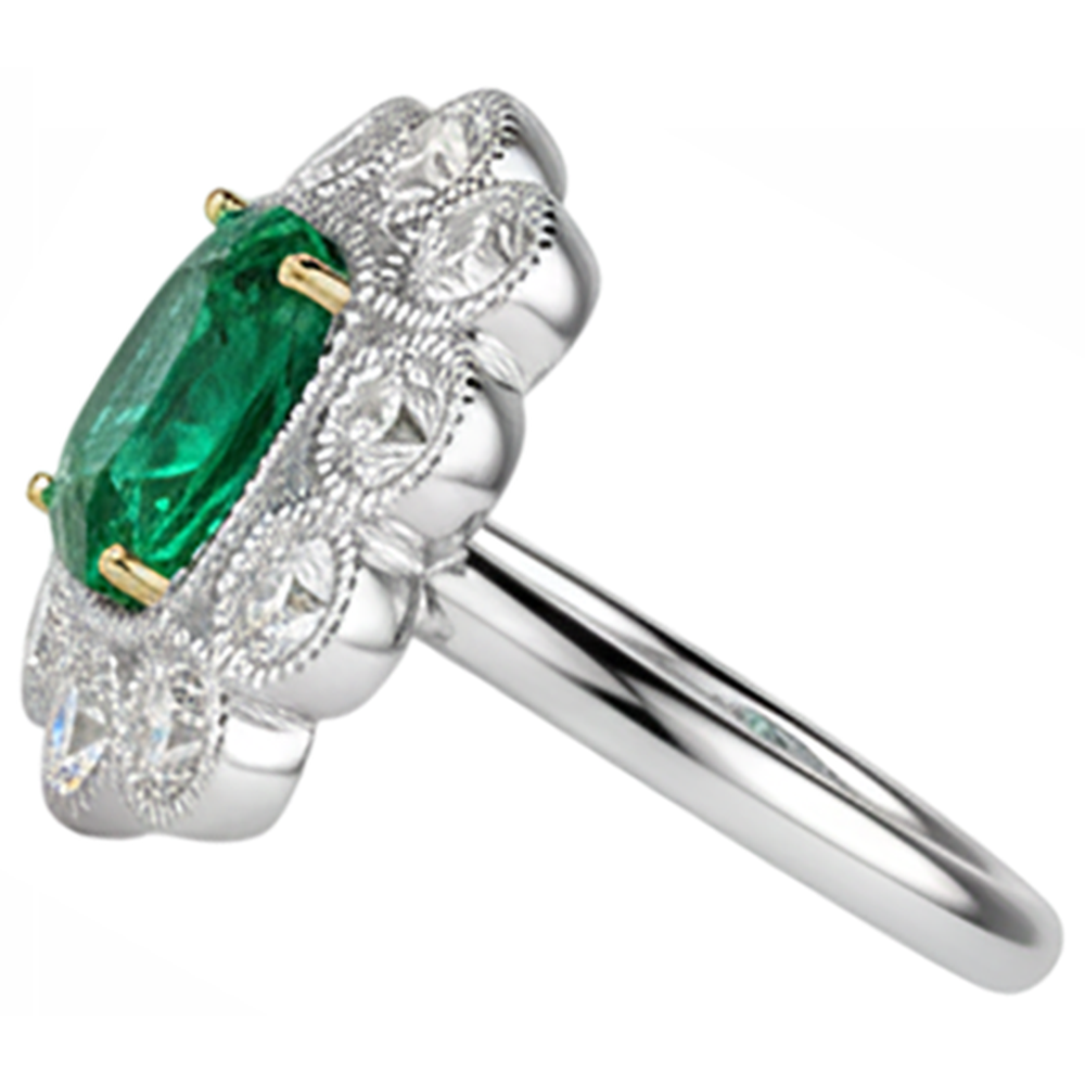 Anello con Pietra Preziosa Oro Bicolore 14K con Smeraldo – vista profilo