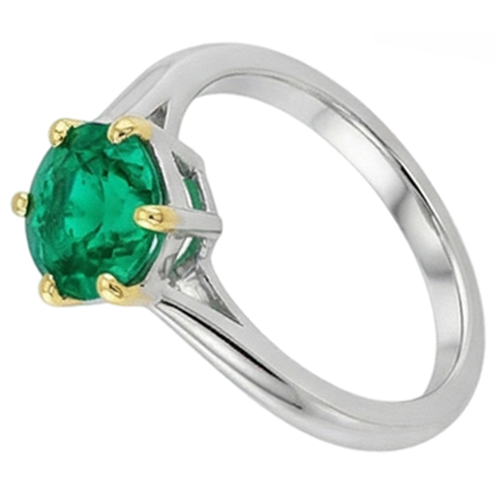 Taglio Brillante Smeraldo Fine anello in Oro 14 Carati Bicolore – vista angolare