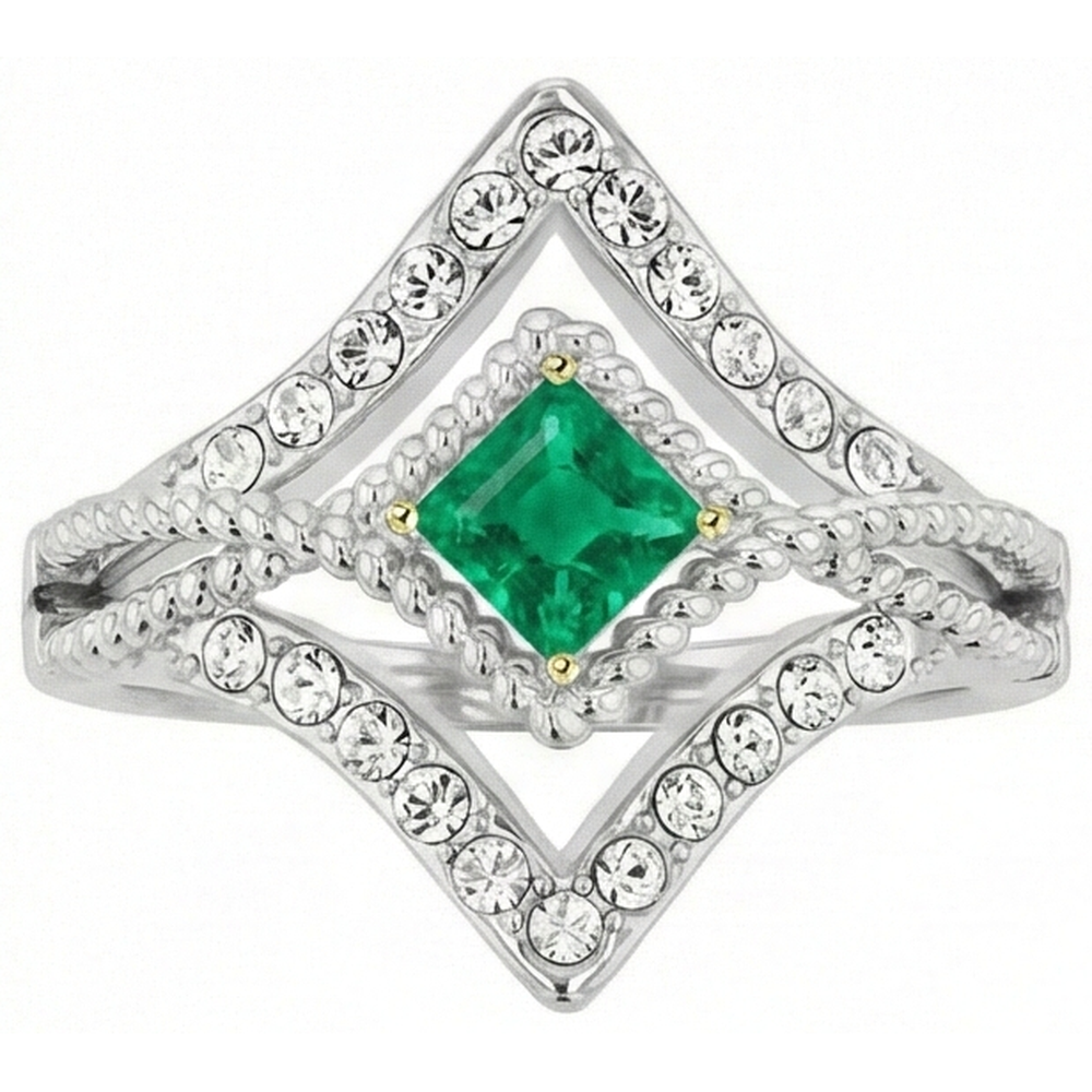 Anello con Pietra Preziosa Oro Bicolore 14K con Smeraldo – vista frontale