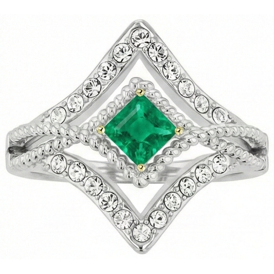 Anello con Pietra Preziosa Oro Bicolore 14K con Smeraldo – vista frontale