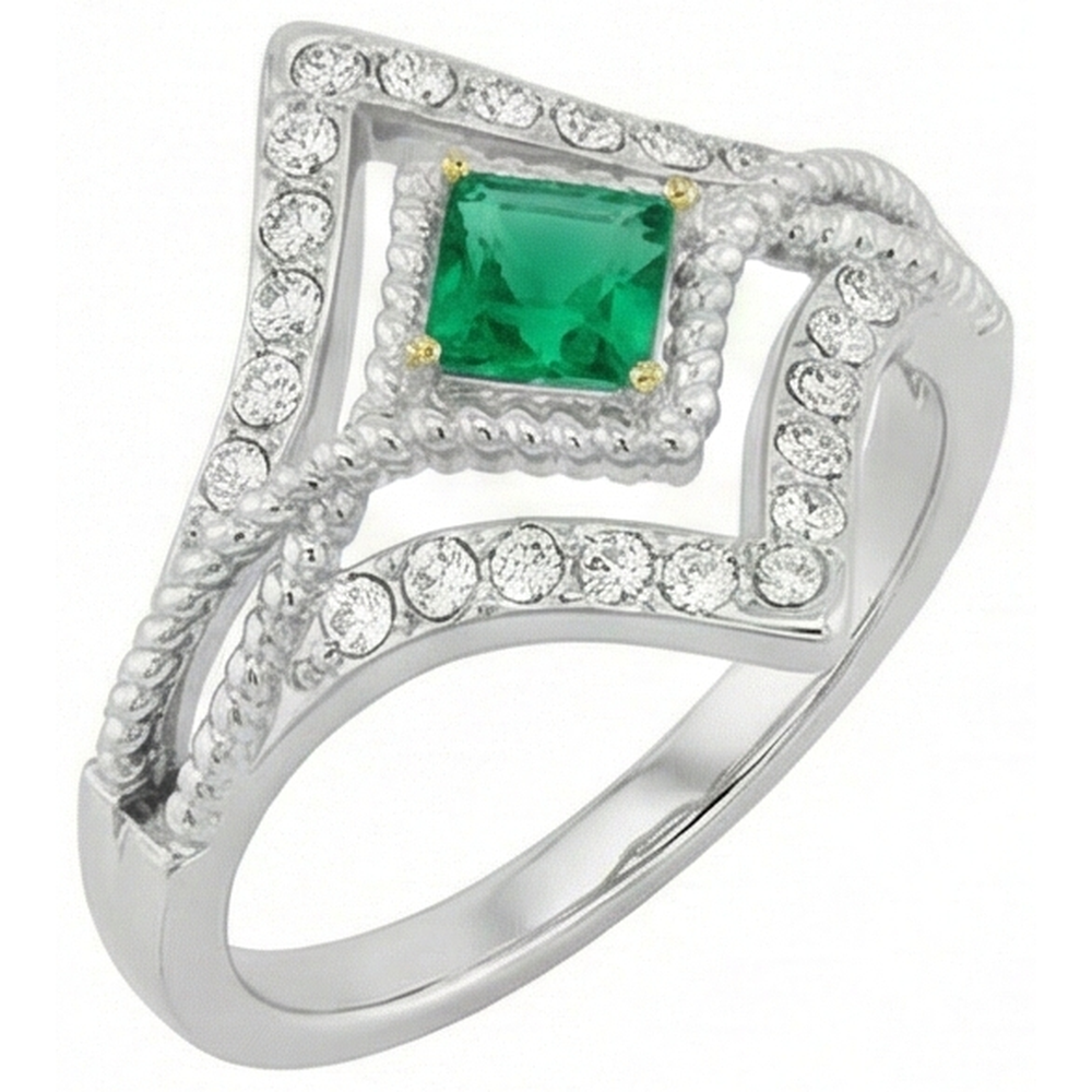 Anello con Pietra Preziosa Oro Bicolore 14K con Smeraldo – vista laterale
