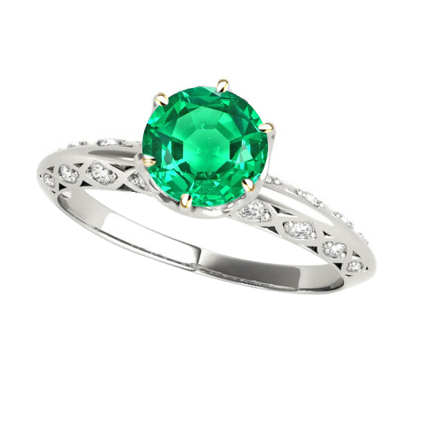 Smeraldo Fine Anello con Gemma 2-carati Oro Due Toni 14K – vista principale