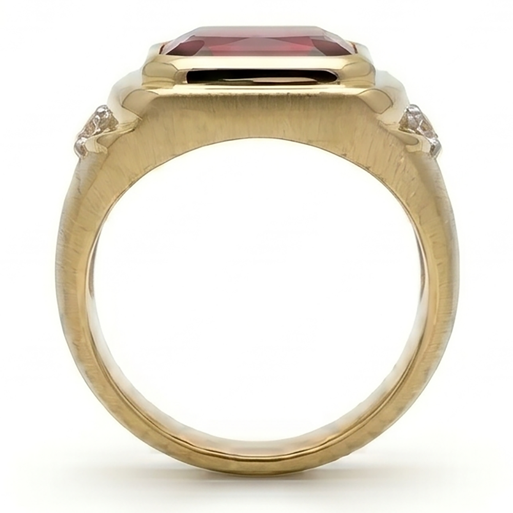 Uomo 10K Yellow Gold Rubino Sangue di Piccione Anello Maschile