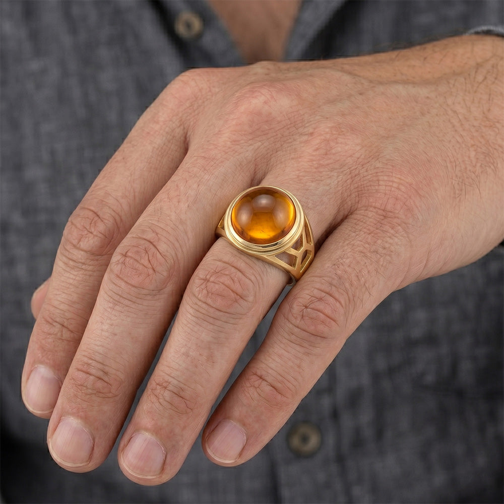 Uomo Citrino Cabochon Anello Pietra Colorata 5 carati in Oro