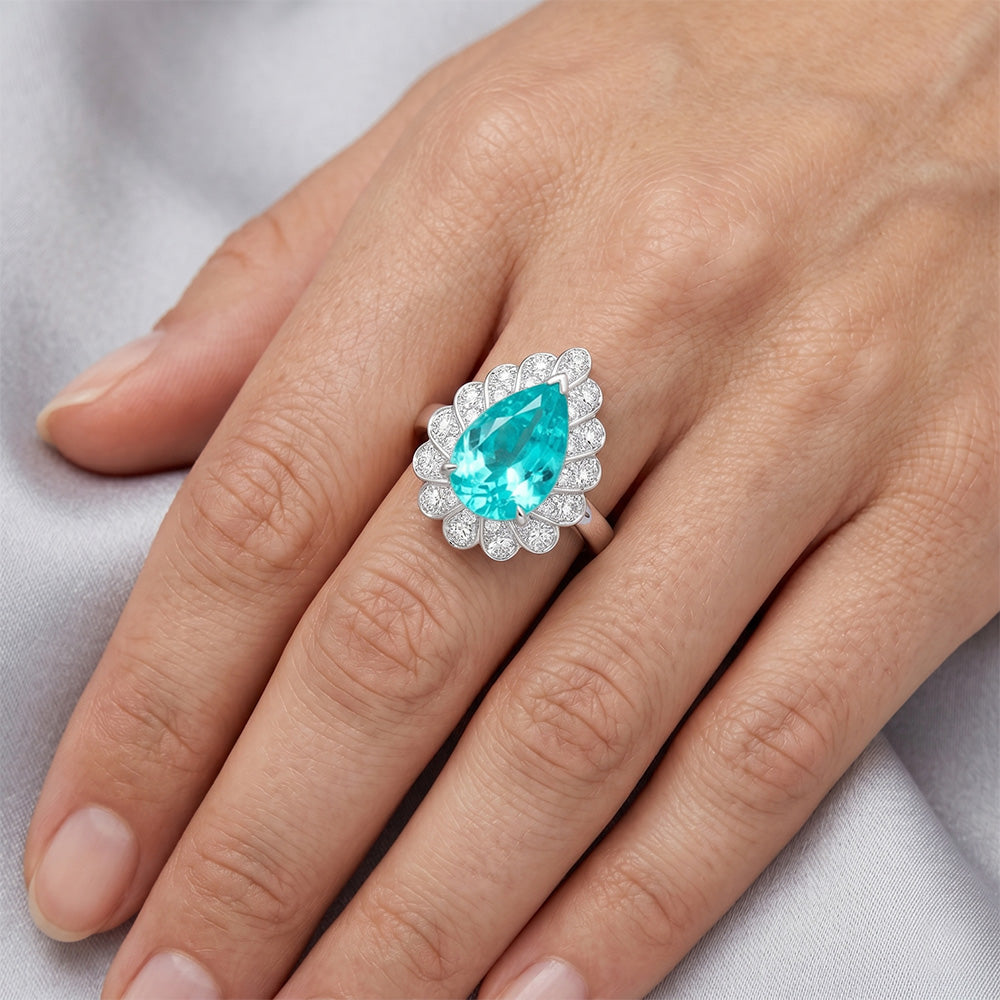 VVS Anello Halo – Paraiba Neon 5 carati Oro Bianco 14K