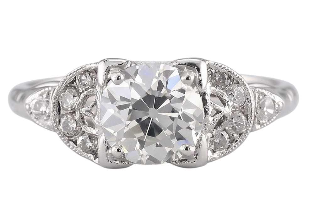Vecchio Minatore Anello Diamante Rotondo 1.50 Carati Oro Bianco 14K
