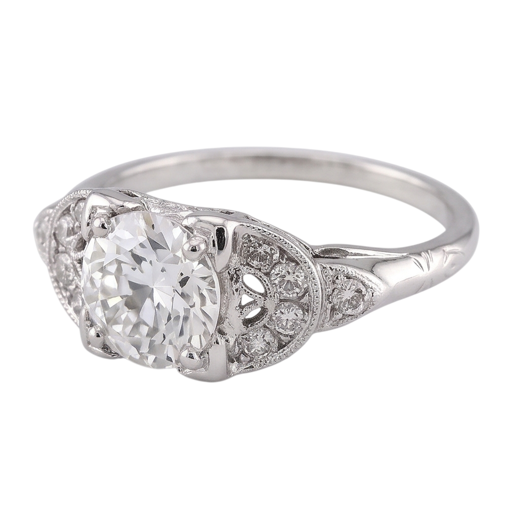 Vecchio Minatore Anello Diamante Rotondo 1.50 Carati Oro Bianco 14K