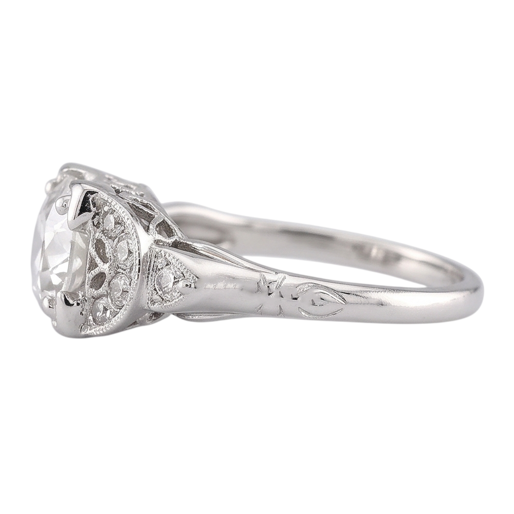 Vecchio Minatore Anello Diamante Rotondo 1.50 Carati Oro Bianco 14K