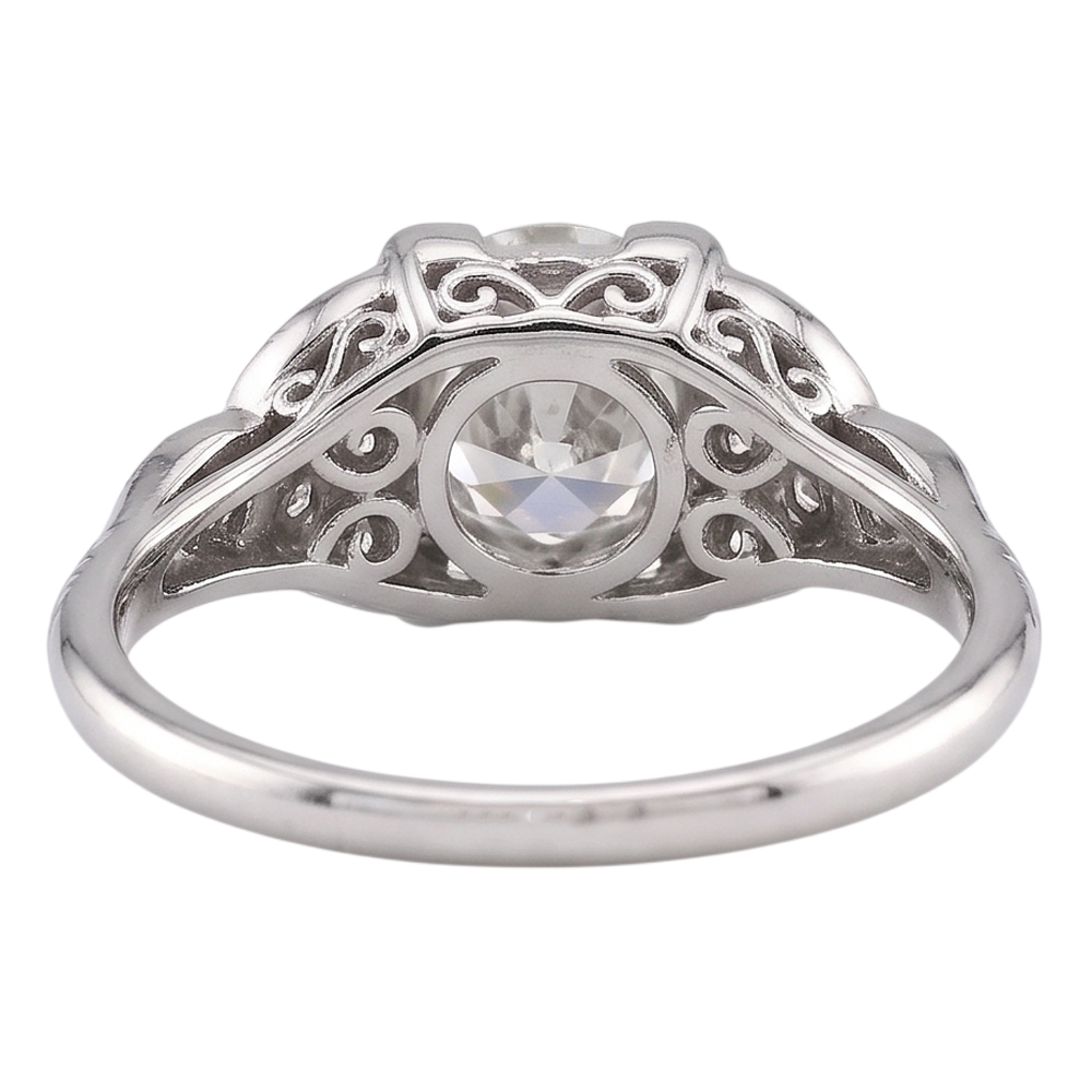 Vecchio Minatore Anello Diamante Rotondo 1.50 Carati Oro Bianco 14K
