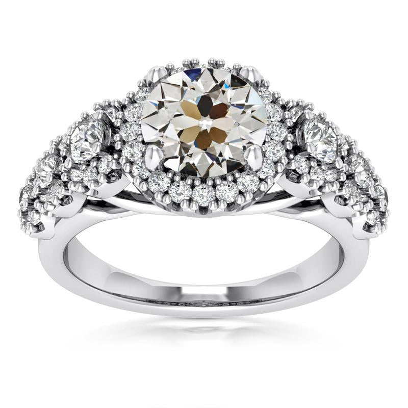 Vecchio Minatore Naturale Diamante Halo Ring Cathedral Set Gioielli In Oro 5.5 Carati