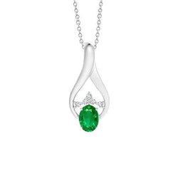 Verde Smeraldo A Taglio Ovale Da 3.25 Carati Con Ciondolo In Pietra Preziosa Con Diamante Rotondo