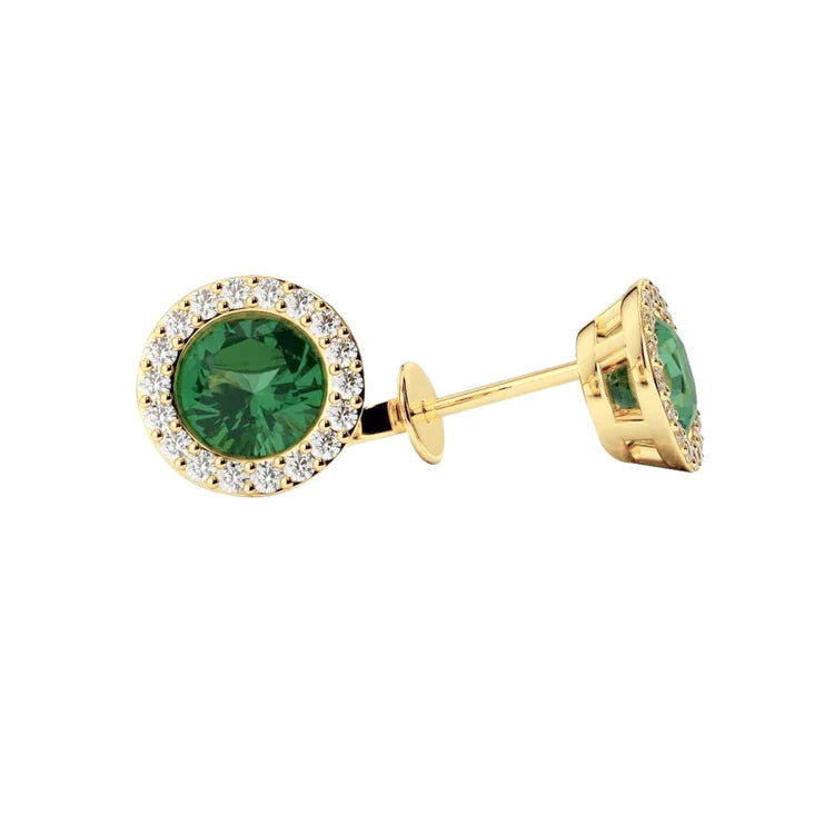 Verde Smeraldo Colombiano Con Diamanti Orecchini a lobo Oro Giallo 5.20 Ct
