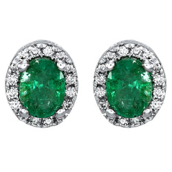 Verde Smeraldo Con Diamanti 5.90 Carati Studs Halo Orecchini Oro Bianco