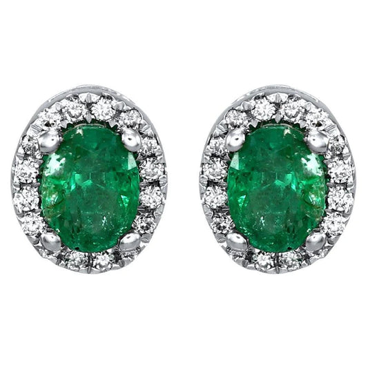 Verde Smeraldo Con Diamanti 5.90 Carati Studs Halo Orecchini Oro Bianco