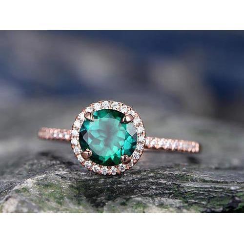 Smeraldo di forma rotonda da 4.40 carati con anello di diamanti in oro rosa 14K - harrychadent.it
