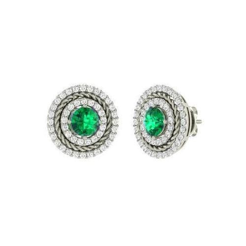 Smeraldo Taglio Tondo E Diamanti 5.00 Ct. Orecchini Halo con borchie Oro bianco - harrychadent.it