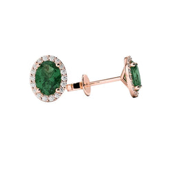Verde Smeraldo taglio ovale con diamanti rotondi 5.40 ct borchie Halo oro rosa 14K