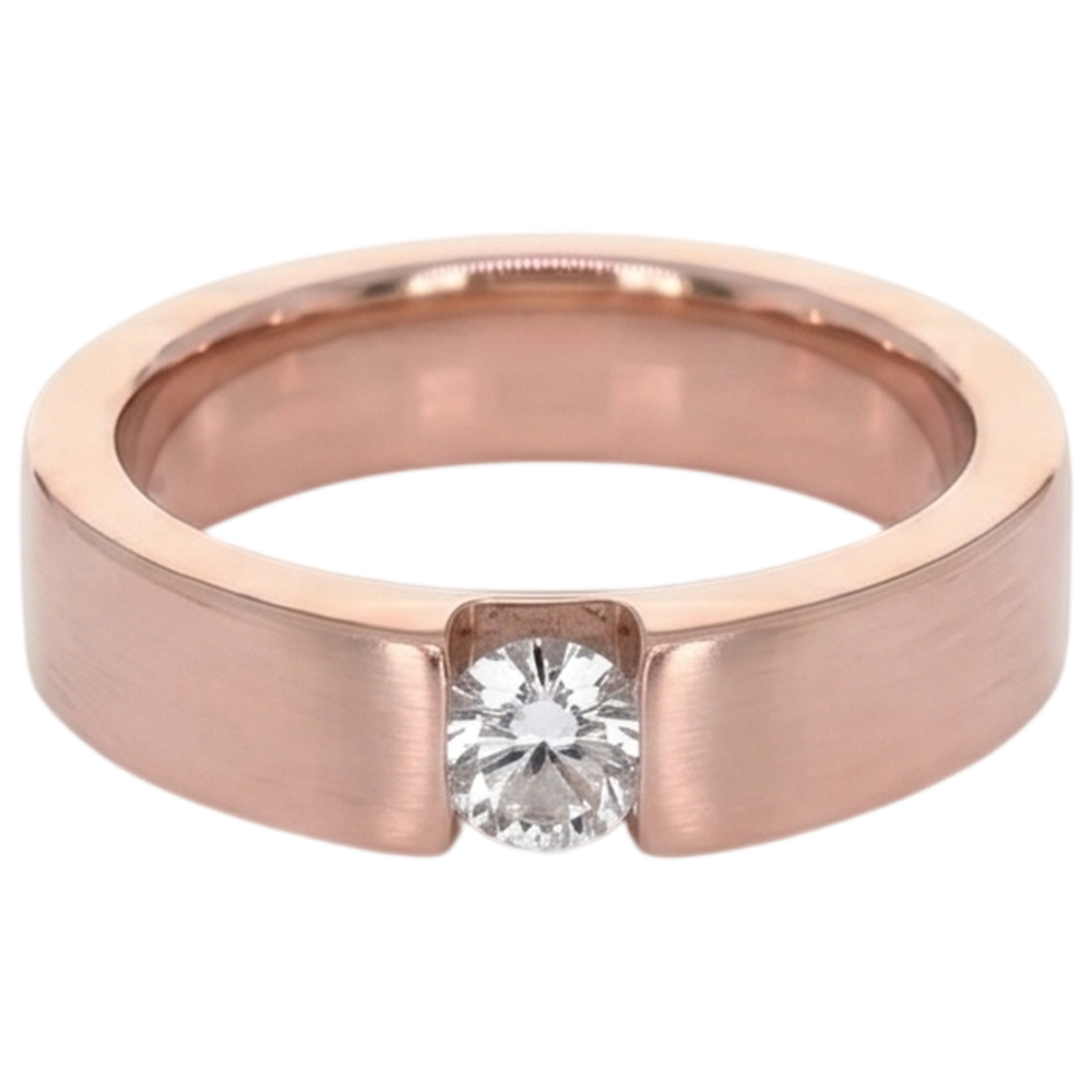 Vero Anello Da Uomo Rotondo In Oro Rosa 14K Con Set Di Tensione 0.75 Carati