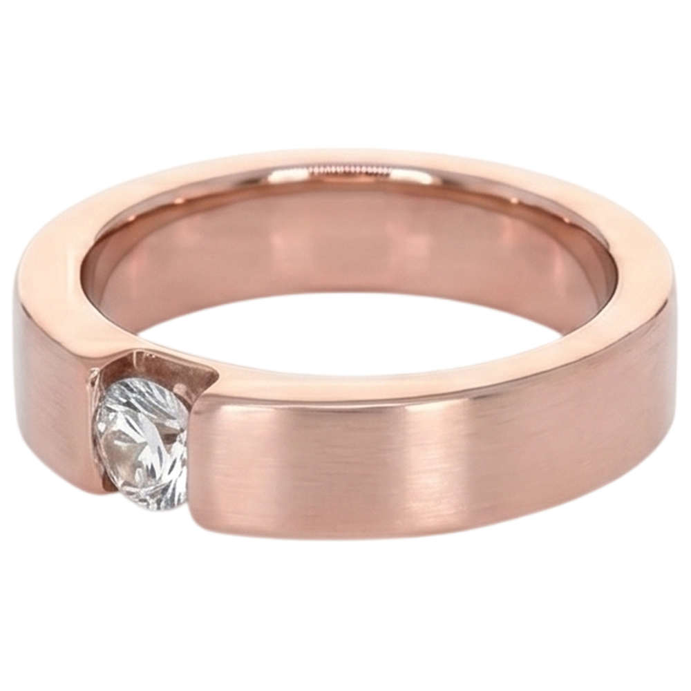 Vero Anello Da Uomo Rotondo In Oro Rosa 14K Con Set Di Tensione 0.75 Carati